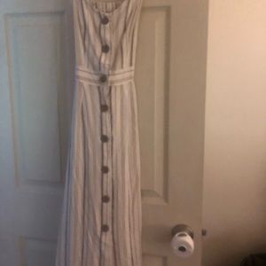 A.N.A Cream Stripped Button Down Midi Dress